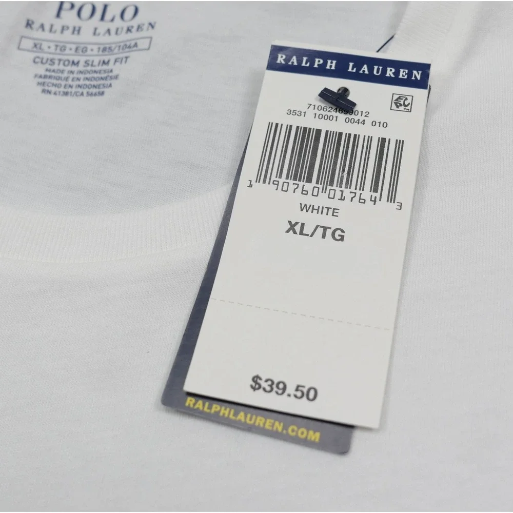 NEW Polo Ralph Lauren Mens XL Custom Slim Fit White T-Shirt Pony Logo NWT